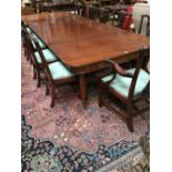 George IV mahogany large dining table with three leaves on lobed tapering legs to brass caps &