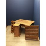 Victorian pine kitchen table 70Hx123Wcm, pine bedside cupboard & 2 pine spice racks