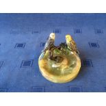 Pair of cold cast bronze painted budgerigars on a tree, mounted on a green onyx base, 9.5cmH