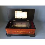Inlaid rosewood cased 6 - Airs musical box, the cylinder 20cm, the case 43cmL, restored & in working