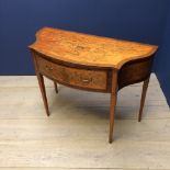 George III satinwood mahogany banded marquetry inlaid side table of shaped outline with frieze