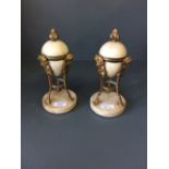 Pair of gilt & marble cassolettes, 23cmH