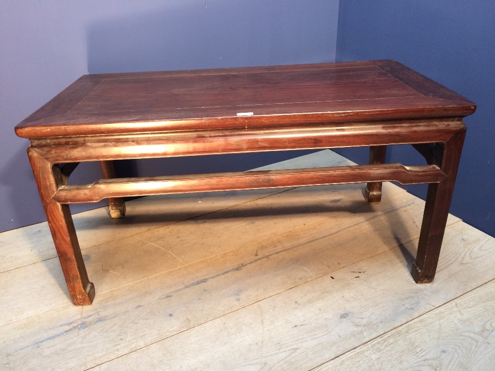 Chinese hardwood low table on block legs, 102cmW