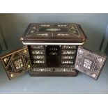 Ebony desk cabinet inlaid with ivory consisting of drawers behind doors & 2 larger drawers below,