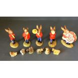 Set of 6 Royal Doulton Oompah Band musicians & 6 Wade animals