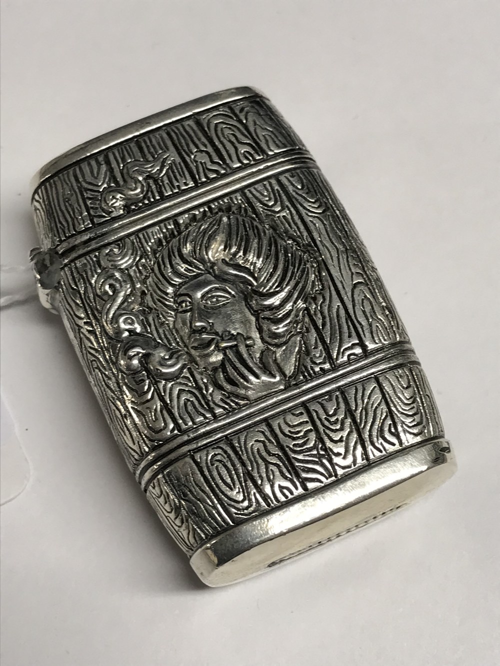 Silver plated vesta case in the form of the barrel