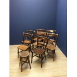 7 various oak country style kitchen chairs & oak stool