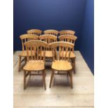 Set of 8 pine Windsor kitchen chairs