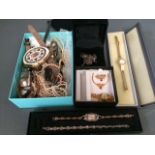 9 carat gold ladies Rotary wristwatch, silver gilt bangle, silver vesta, assorted costume jewellery,