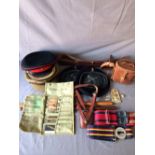 4 various military hats, 2 leather swagger sticks & various military items