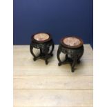 Pair of late C19th Chinese hardwood marble top stands, 51cmH