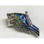 Silver Plique A Jour owl shaped brooch