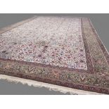 Fine Anatolian carpet, Turkey circa 1930, traditional floral design with cream ground and pale green