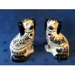 Pair of Staffordshire black and white King Charles spaniels, 26cmH