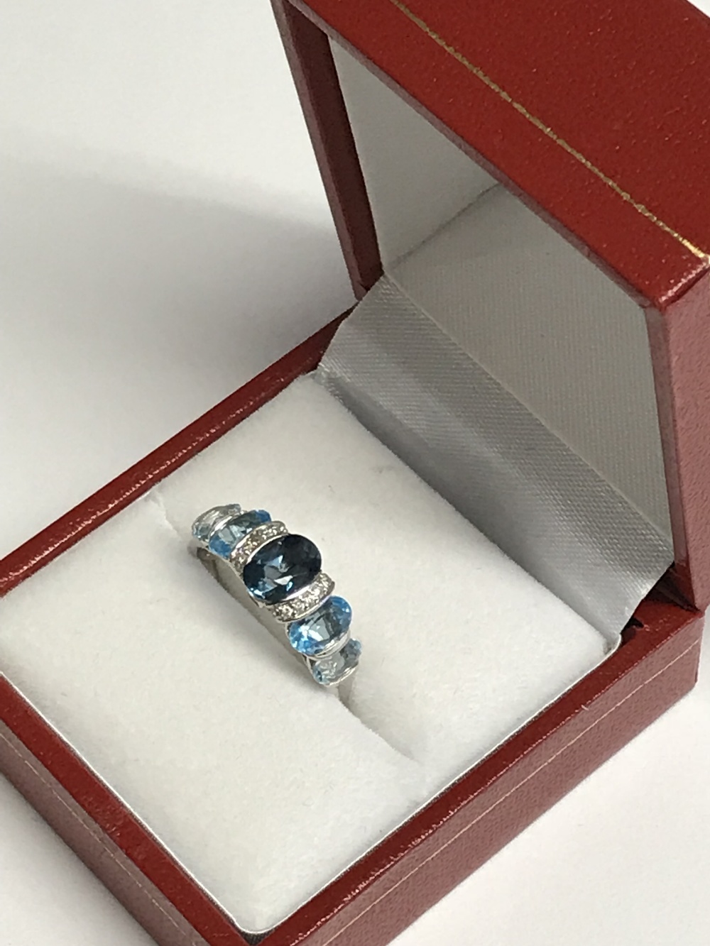 14 carat white gold, blue topaz & diamond ring - Image 2 of 2