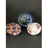 4 blue & white plates, 1 Imari plate & 1 other (6)