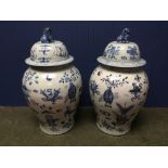 Good pair of Chinese blue and white vases, the covers with Dogs of Fo handles, 62cmH