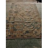 Modern rug with soft all over design of geometric modern square and diamond motifs and borders in