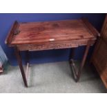 Chinese hardwood side table with carved frieze, 73cmW