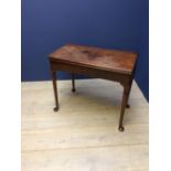 C18th mahogany card table with fold over top on turned legs to pad feet, 84cmW