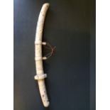 C19th Chinese ivory sword with fish head scabbard, carved body & dotted with semi precious stones,