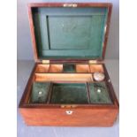 Victorian walnut, mother of pearl travelling box (missing interior accoutrements)