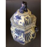 Large pair of Chinese octagonal vases & covers, decorated in underglaze blue, 68cmH