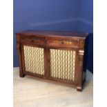 Regency mahogany & rosewood cut brass inlaid sideboard with two frieze drawers over a pair of