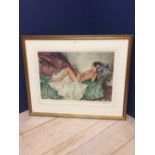 After RUSSELL FLINT, print of a 'Reclining Nude Lady'