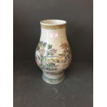 C19th Chinese famille rose vase decorated with figures in a landscape, 6 character marks to base