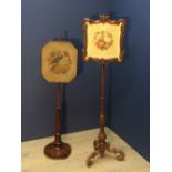 2 C19th pole screens with needlework panels