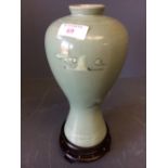 Chinese celadon baluster vase decorated with cranes