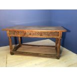 C17th North European walnut side table fitted 3 frieze drawers & opposing dummy drawers, on fluted