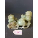 Chinese jade carving of 3 temple dogs, 15cmL