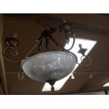 Gilt metal frosted glass chandelier