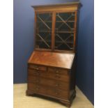 C19th mahogany bureau bookcase, the associated top over a fall front with two short & three long