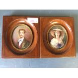 Late C19th/C20th School, pair of portrait miniature of 'Lady & Gentleman' initialled 'H.B.'