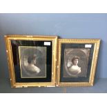 Pair of portraiture prints of 'Two Ladies' in verre eglomise frames