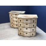 Pair of Continental small painted pine double Serpentine chests of four long graduated drawers,