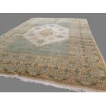 Unusual c.1920s Turkish Anatolian carpet in cream, beige and green 2.8 x 2m