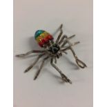 Silver and coloured cubic zirconia spider brooch