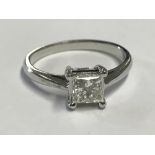 18 carat white gold and princess cut diamond solitaire of 60 points