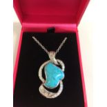 Silver, cubic zirconia and turquoise set pendant necklace