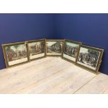 Set of five Italian 'Tyrollean' coloured engravings/lithographs, 36cm x 37cm