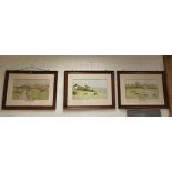 3 Cecil Aldin prints, The Cottesbrook Hunt. 33 x 66 in oak frames