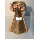 Art Nouveau clement Massier vase with separate gilded frame, the base signed " Lenormand" 21 cm H