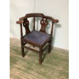 George III mahogany & later carved corner chair