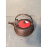 Early Japanese bronze teapot the body with raised leaf decoration 14 cm dia