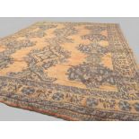 Antique Anatolian Oushak carpet light and dark blue pattern on orange ground 2.80 x 2.15 m