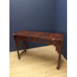 Chinese red lacquered altar table with all over decoration & Greek key frieze, 127cmW